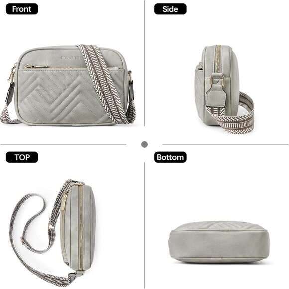 Bostanten Women Grey PU leather Small Quilted Crossbody Bags With Wide Strap - Picture 6 of 7